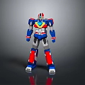 Robot Character With Red Blue White Gray Armor Standing Pose Chest Design And Reflection 3d model