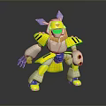 3D Mechanical Creature Character With Yellow White Body Blue Ears And Green Eyes