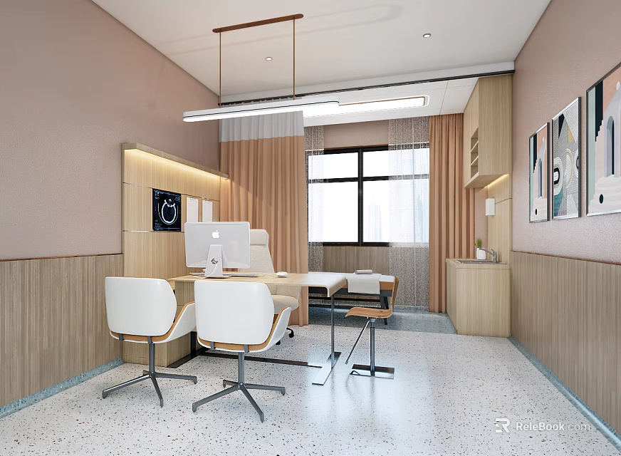 Modern Hospital Outpatient Clinic Interior With Reception Desk Patient Seats And Medical Consultation Area 3d model 