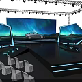 Car Show Stage Setup With Large Screen Aurora Background And Stage Lights White Chairs 3d model