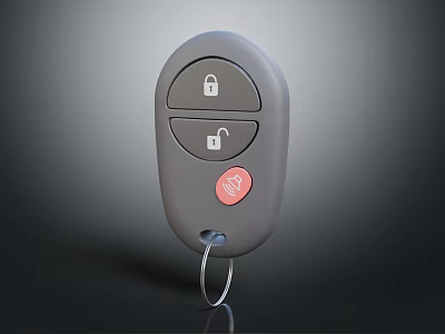 Gray Car Remote Control With Lock Unlock Buttons And Red Emergency Key Ring 3d model