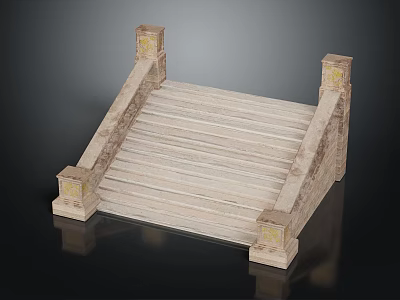 Wooden Staircase With Light Colored Steps Square Railings And Yellow Accents For Home Interior Design 3d model