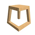 Natural Wooden Stool With Square Seat And Angular Leg Frame Structure 3d model