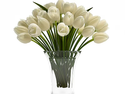 Beautiful Fresh White Tulips Arranged in Clear Glass Vase for Interior Decor 3d model