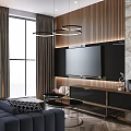 Modern Luxury Living Room With Wood Slat TV Wall Comfortable Sofa And Chic Home Decor