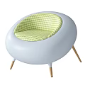 Red Round Accent Chair With Blue White Checkered Cushion And Gold Tapered Legs Design