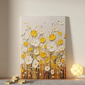 Modern Abstract Cream Style Light Luxury Simple Hand-painted Oil Painting Decorative Painting 3d model