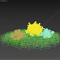 Green Grass Field With White And Light Pink Flower Bushes And Small White Blossoms