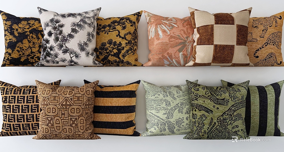 Colorful Throw Pillows With Floral Prints Geometric Checks And Striped Patterns For Home Decor 3d model 