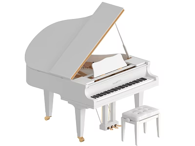 Elegant White Grand Piano With Matching Stool For Musical Instrument Setup 3d model