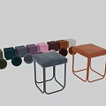 Modern Padded Stools With Metal Legs In Gray And Orange Colors