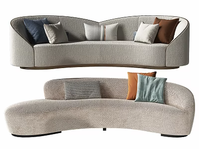 Modern Curved Sectional Sofa in Neutral Upholstery with Various Decorative Pillows 3d model