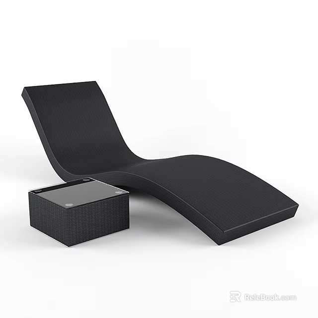 Black Woven Lounge Chair With Matching Side Table For Outdoor Use 3d model 