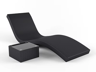 Black Woven Lounge Chair With Matching Side Table For Outdoor Use 3d model