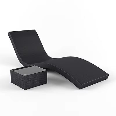 Black Woven Lounge Chair With Matching Side Table For Outdoor Use 3d model
