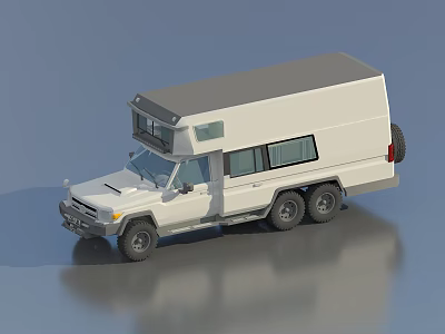 White Off Road Camper Van With Roof Tent And Six Wheels For Outdoor Adventures 3d model