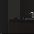 Kitchen Cookware Setup With Stainless Steel Pot On Black Gas Stove And Wooden Cabinets