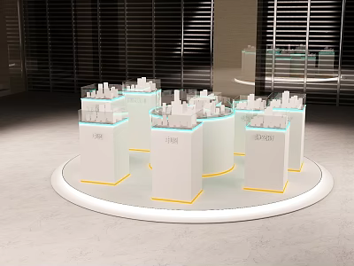 Modern Art Installation Circular Platform With White Cubic Structures City Building Models And Lighting Effects 3d model