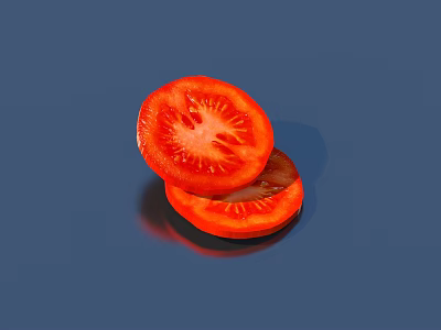 Fresh Red Sliced Tomatoes with Seeds and Pulp on Blue Background 3d model Fresh Red Sliced Tomatoes with Seeds and Pulp on Blue Background 3d model