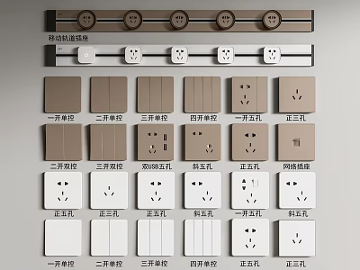 Various Brown And White Switch Panels With Single Control Three Hole Five Hole Sockets 3d model