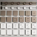 Various Brown And White Switch Panels With Single Control Three Hole Five Hole Sockets 3d model