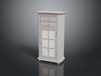 White Storage Cabinet With Two Drawers And Glass Panel Door For Home Living Room Organization 3d model
