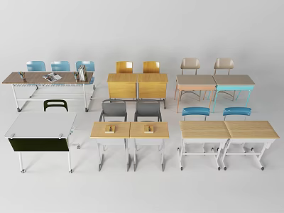 Modern Study Desk Designs Featuring Wooden Tops Metal Frames And Chairs 3d model