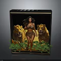 Black Decorative Cabinet With Female Figure Lions And Green Leaves Design