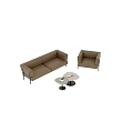 Modern Beige Leather Sofa And Round Coffee Table Set With Metal Legs 3d model