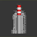 Industrial Equipment Installation With Complex Piping Structural Framework And Red White Striped Tower