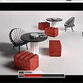 Modern Table And Chair Set With Round Black Table And Red Gray Chairs
