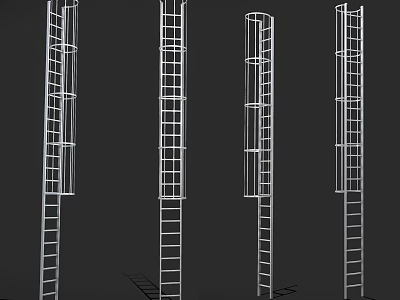 White Ladders With Various Designs And Metal Structures On Black Background 3d model