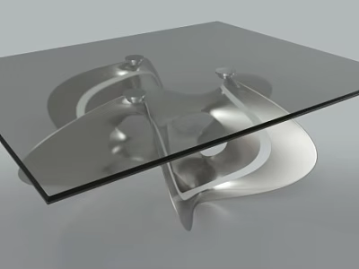 Modern Coffee Table With Glass Top And Curved Metal Base Design 3d model