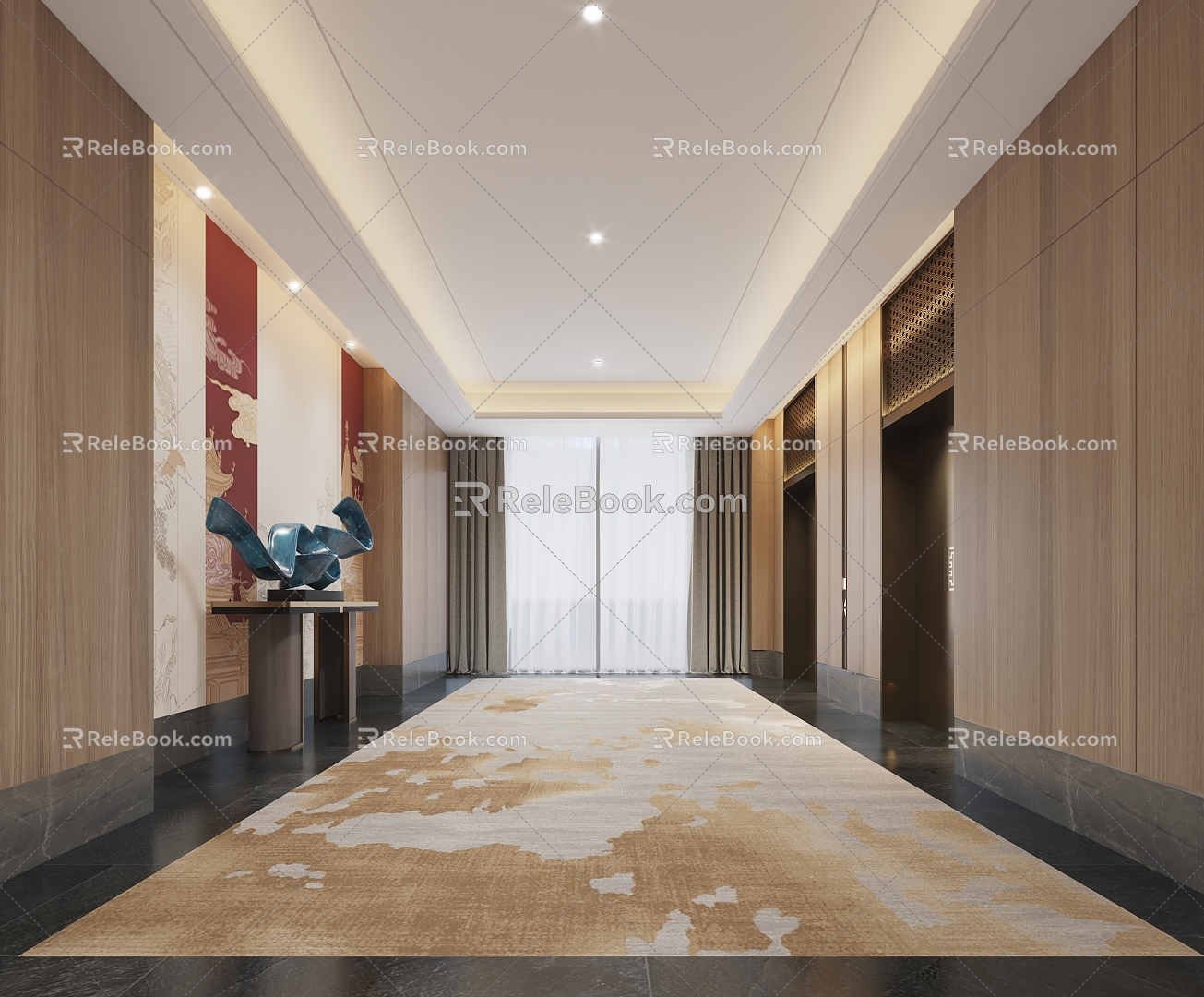 New Chinese Hotel Elevator Hall End View Cabinet 3d model