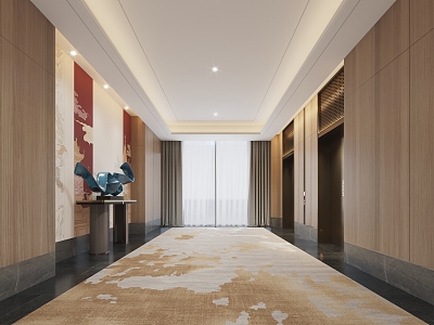 New Chinese Hotel Elevator Hall End View Cabinet 3d model