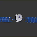 Orbital Satellite Structure with Blue Solar Panels and White Communication Antenna