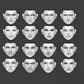Multiple 3D Character Faces With Various Expressions In Grid Layout
