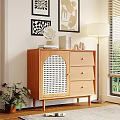 Elegant Wooden Sideboard With Drawers Decorative Items Floor Lamp And Wall Art