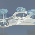 Garden Ornament Featuring Cloud Shaped Structures Dripping Water Circular Path And White Stepping Stones 3d model