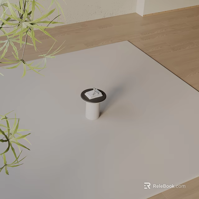 Modern Minimalist Side Table White Base Black Top Placed On Light Rug Near Green Plants 3d model 