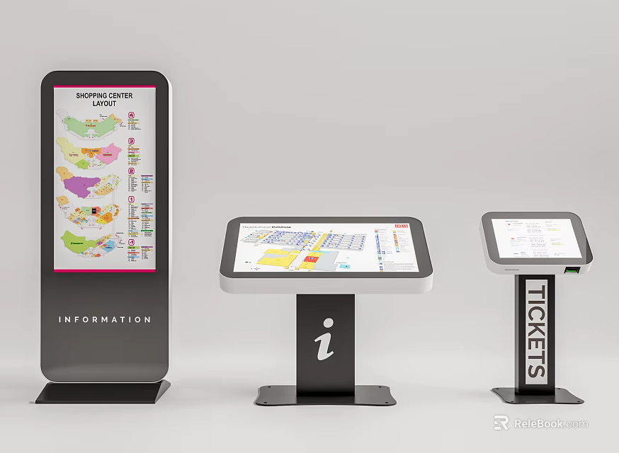 Public Facility Self Service Equipment With Information Display I Symbol Kiosk And Ticket Machine 3d model 
