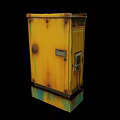 Yellow Rusty Industrial Control Box With Green Base And Metal Panel 3d model