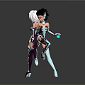 Anime Characters With White And Black Hair In Mechanical Outfits Holding Blue Orbs