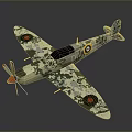 Detailed Camouflage Propeller Aircraft with Circular Emblem and Spiral Propeller in Aerospace Design