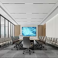 Glass louver partition in meeting room without main lamp 3d model