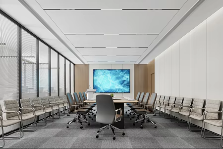 Glass louver partition in meeting room without main lamp 3d model