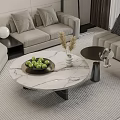 Modern Living Room With Marble Coffee Table Green Fruits And Dried Grass Decor Light Gray Sofa