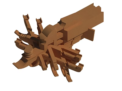 Wooden Building Component With Intricate Architectural Structure And Design Details 3d model