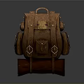 Brown Leather Backpack With Multiple Pockets And Metal Buckles For Daily Use 3d model