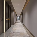 Modern Hotel Corridor Interior With Wooden Panels Carpeted Floor And Recessed Lighting